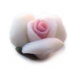 Handmade Sculpted Porcelain Rose & Leaf Beads - 9-10mm White & Pink x2