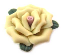 Handmade Sculpted Porcelain Rose & Leaf Beads - Yellow Focal 25mm
