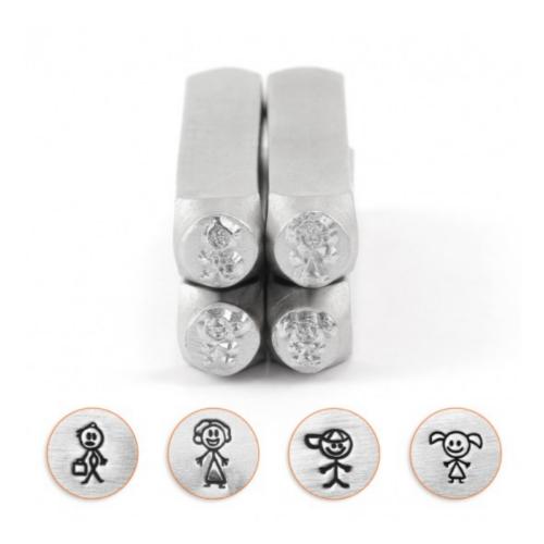 ImpressArt Stick Family Collection 6mm/7mm Metal Stamping Design Punches (4pc Dad, Mum (mom), Son, Daughter)