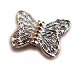 zTibetan Style ~ Platinum Plated Silver Metal ~ 14x10.5x3mm Butterfly Bead x10 (for Craft Use)