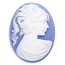Cameo Cabochon - Acrylic 40x30mm Oval Profile of Lady (Style 1) - White on Blue x1