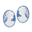 Cabochon - Acrylic 25x18mm Oval Profile of Lady (Style 1) - White on Blue x1 pair
