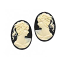 Cabochon - Acrylic 18x13mm Oval Profile of Lady (Style 1) - Ivory on Black x1 pair