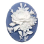 Cameo Cabochon - Acrylic 40x30mm Oval Dahlias - White on Blue x1