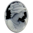 Cameo Cabochon - Acrylic 40x30mm Oval Profile of Lady (Style 3) - Lt Grey on Black x1