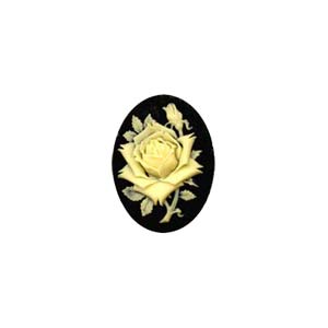 Cameo Cabochon - Acrylic 18x13mm Oval Large Rose - Ivory on Black x1