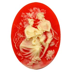 Cameo Cabochon - Acrylic 40x30mm Oval Courting Couple - Ivory on Hyacinth x1