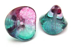Czech Glass Three Petal Flower Beads 10x11mm Dual Coated Pink Blue x5