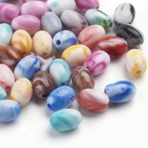 Acrylic Opaque Marbled 11.5x8mm Oval Barrel Beads 25g (x58pc apx) Soup Mix