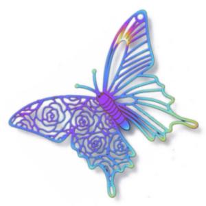 Stainless Steel Rainbow Filigree Butterfly Pendant 31x40x0.3mm x1pc