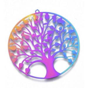 Stainless Steel Rainbow Tree of Life (Leafy) Pendant 47x45x0.3mm x1pc