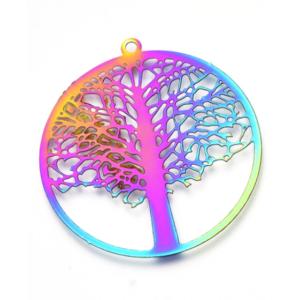 Stainless Steel Rainbow Winter Tree of Life Pendant 43x40x0.3mm x1pc