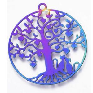 Stainless Steel Rainbow Cats Under Tree of Love Pendant 33.5x30.5x0.3mm x1pc