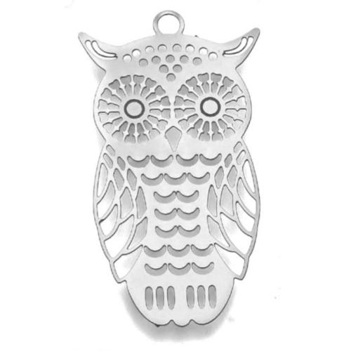 Stainless Steel Silver Filigree Owl Pendant 36x20x0.3mm x1pc