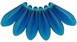 Czech Glass Dagger Drop Beads ~ 16/5mm Capri Blue x10