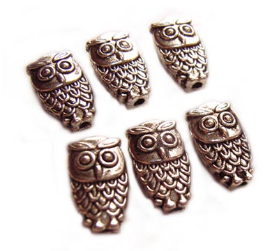 Antiqued Silver Tone 10x6mm Owl Beads x6