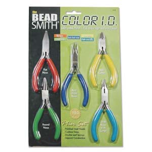 Beadsmith 5 Piece Pliers Set - New Colour ID Handles (Full Size)