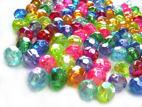 Acrylic Transparent 6mm Faceted Round Beads 12g (x125pc) AB Soup Mix 