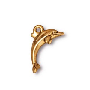 TierraCast Pewter Gold Plated 18.4mm Dolphin Charm x1