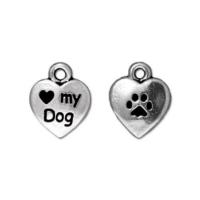 TierraCast Pewter Silver Plated Love my Dog 10mm Heart Charm x1