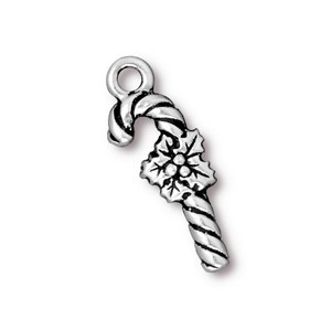 TierraCast Pewter Silver Plated 25mm Candy Cane Charm x1
