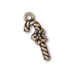 TierraCast Pewter Brass Oxide 25mm Candy Cane Charm x1