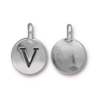TierraCast Pewter Silver Plated Alphabet Charm, Letter V