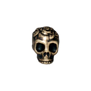 TierraCast Pewter Brass Oxide 9.7mm Rose Skull Bead x1