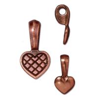 TierraCast Pewter Glue-on Pad Heart Bail Antique Copper Plated x1