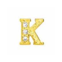Floating Living Locket Charms, Crystal Rhinestone Gold Alphabet Letter K