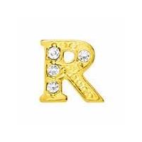 Floating Living Locket Charms, Crystal Rhinestone Gold Alphabet Letter R