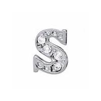 Floating Living Locket Charms, Crystal Rhinestone Silver Alphabet Letter S