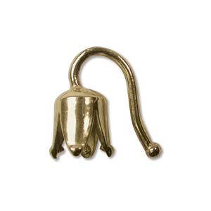 Pure Brass ~ Anti Tarnish ~ Pinch End Hook Cap (4mm Cord) x1