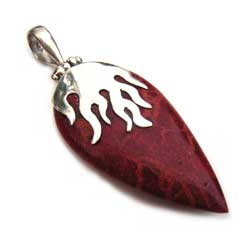 BALI Sterling Silver 42mm Red Coral - "Firedrop" - Pendant x1