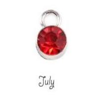 Birthstone Cup Bezel Crystal Charms - 5.8mm, Silver Tone Alloy - July, Ruby