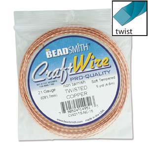 Beadsmith Square Twist Wire 21ga Natural Copper per 15ft Coil