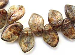 Czech Leaf Beads 14x9mm Lustre Transparent Gold Smoky Topaz Bead x1