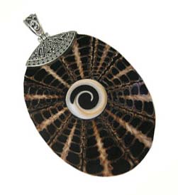 BALI Sterling Silver Coffee Cremé Swirl Webbed Shell Pendant - Large Oval