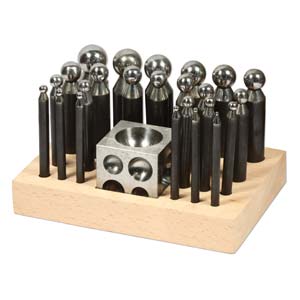 Anodized Dapping Doming Punch Set of 24 with Steel Block in a Wooden Stand - Jewellers Tools