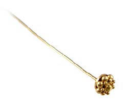 BALI Gold Vermeil Headpins - 70mm 22g Fancy Granulated Bead Head Pin x1