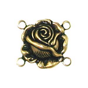 Trinity Brass Antique Gold 14x14mm Rose 4 Ring Connector x1