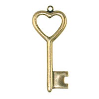 Trinity Brass Antique Gold 34x14mm Heart Key Drop x1