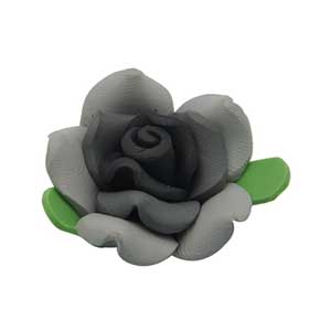 Handmade Sculpted Fimo Rose & Leaf Beads - Black Grey x2