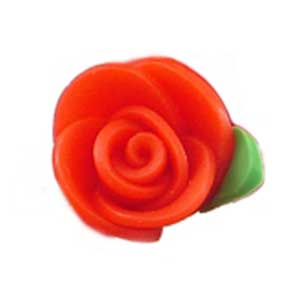 Handmade Sculpted Fimo Rose & Leaf Beads - Red x2