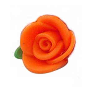 Handmade Sculpted Fimo Rose & Leaf Beads - Orange x2