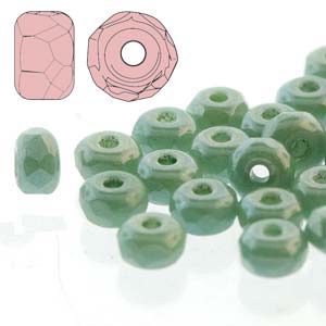 Czech Glass Fire Polished Micro Spacer Beads 2x3mm Chalk Dark Green Lustre x50pc (new)