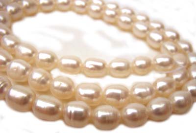 Freshwater Rice Pearl Beads 6x5mm 16" Strand - White