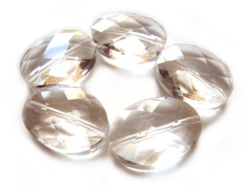 Firepolished Glass Beads 18x13mm Faceted Oval - Crystal Clear x5