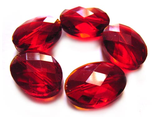 Firepolished Glass Beads 18x13mm Faceted Oval - Siam Ruby x5