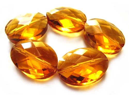 Firepolished Glass Beads 18x13mm Faceted Oval - Topaz x5